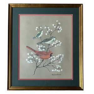 Anne Worsham Richardson Cardinal Sparrow Kinglet Framed Signed Lithograph